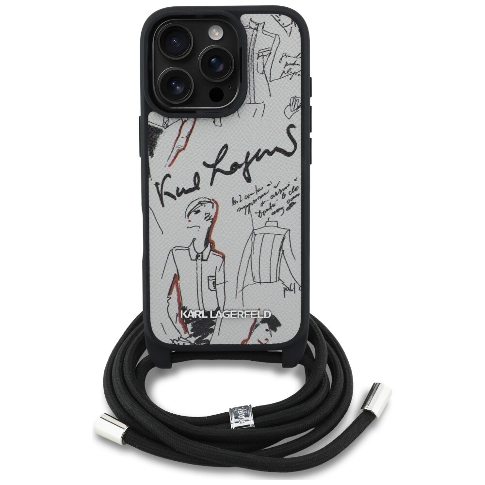 Karl Lagerfeld Crossbody-taske med kornet mønster og logo til iPhone 16 Pro Max - Grå