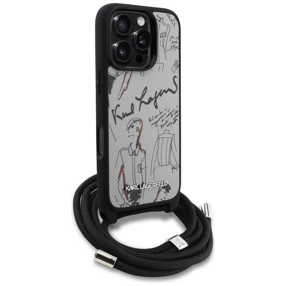 Karl Lagerfeld Crossbody-taske med kornet mønster og logo til iPhone 16 Pro Max - Grå