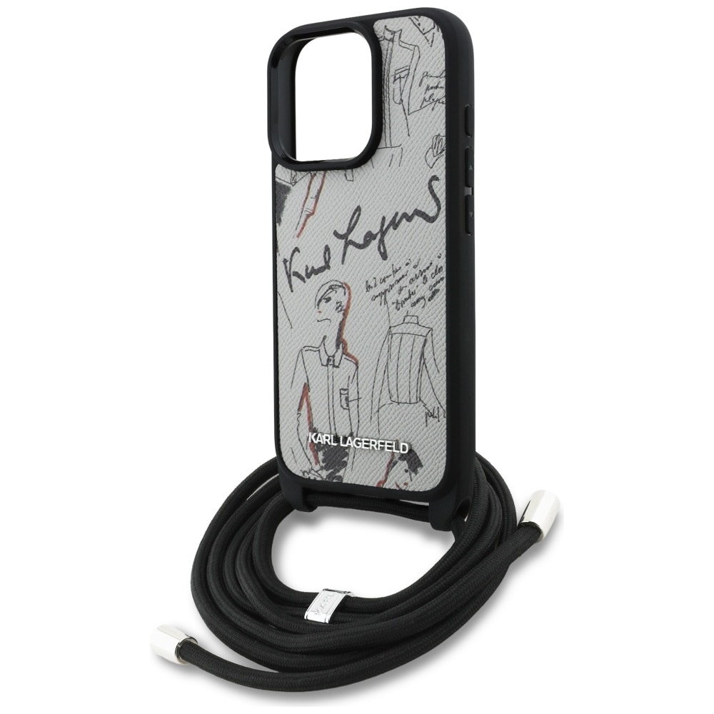Karl Lagerfeld Crossbody-taske med kornet mønster og logo til iPhone 16 Pro Max - Grå