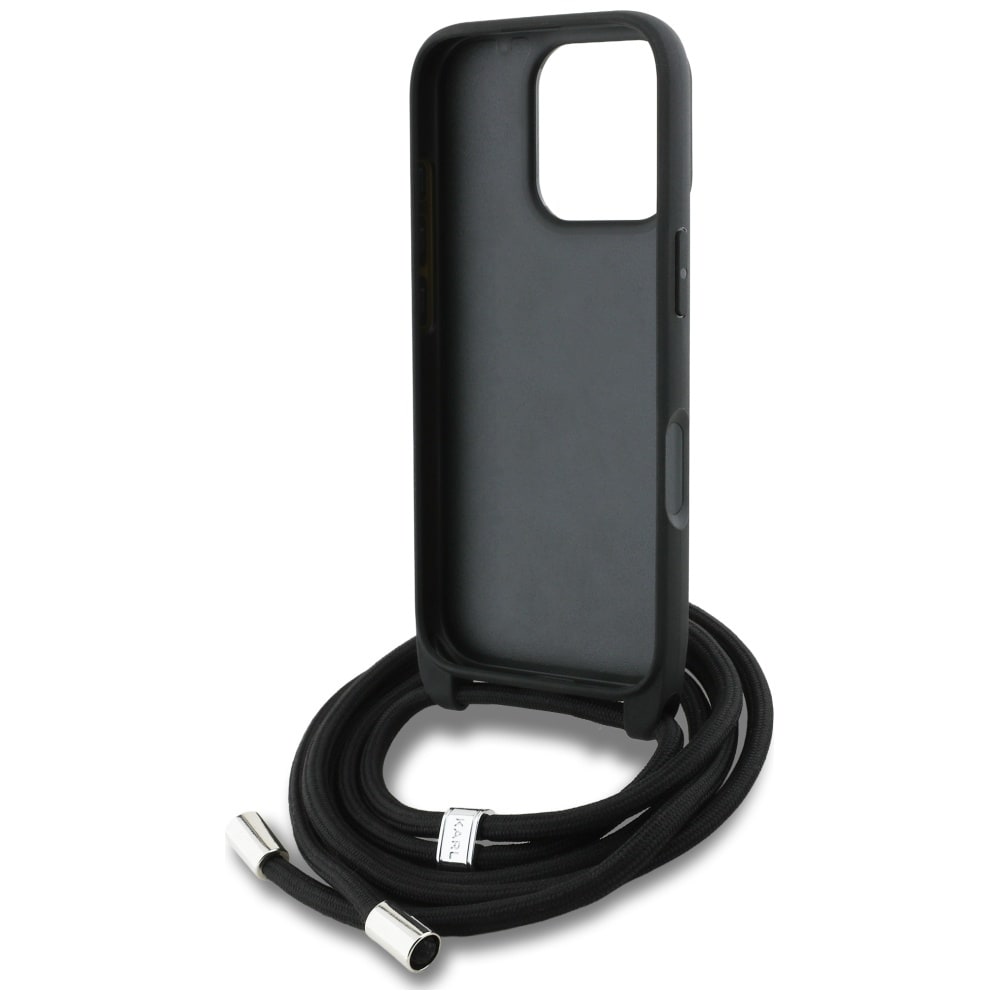 Karl Lagerfeld Crossbody-taske med kornet mønster og logo til iPhone 16 Pro Max - Grå