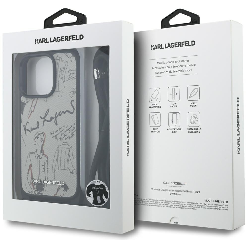 Karl Lagerfeld Crossbody-taske med kornet mønster og logo til iPhone 16 Pro Max - Grå