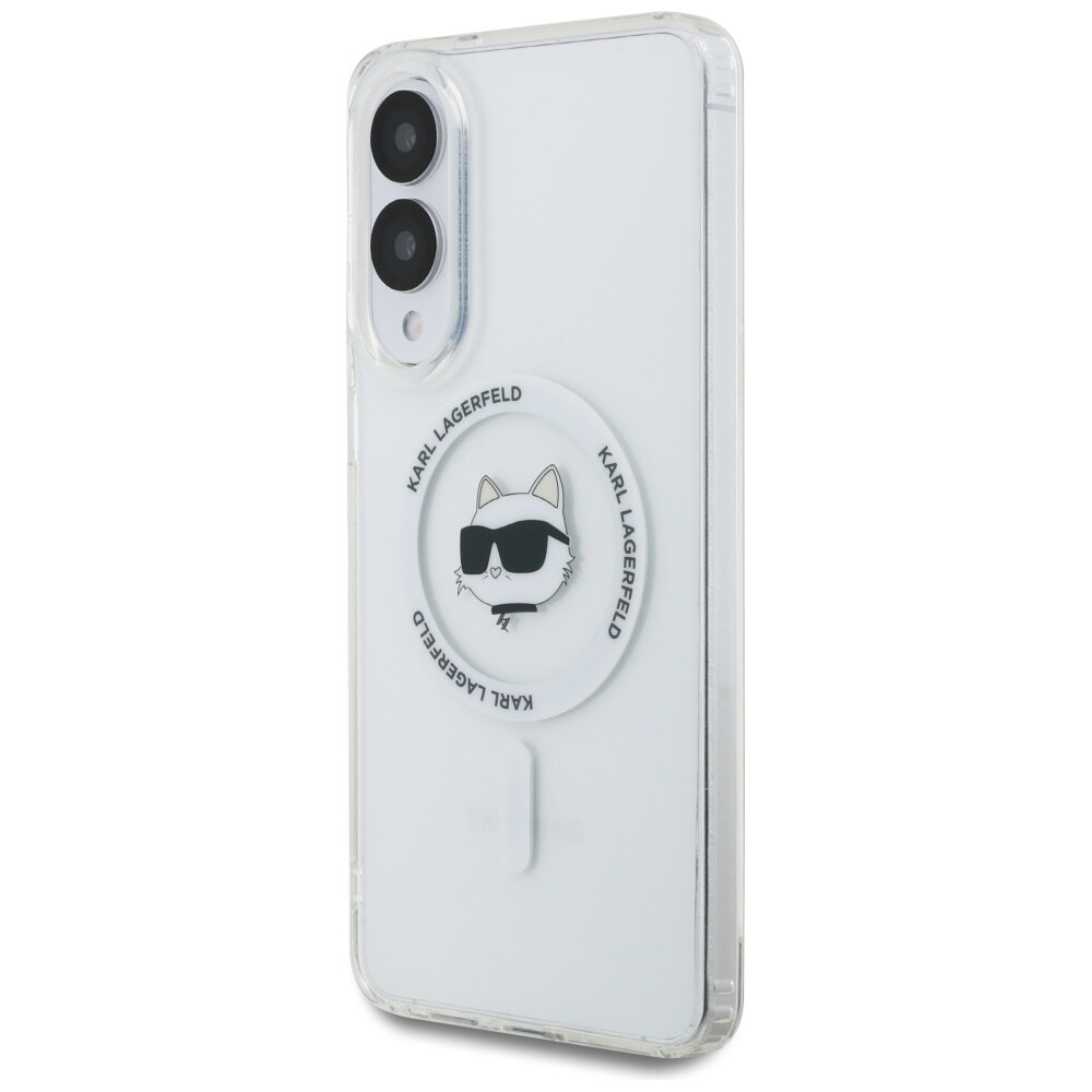 Karl Lagerfeld Button Choupette Head MagSafe-etui med trykt logo til Samsung Galaxy S25 Edge - Hvid