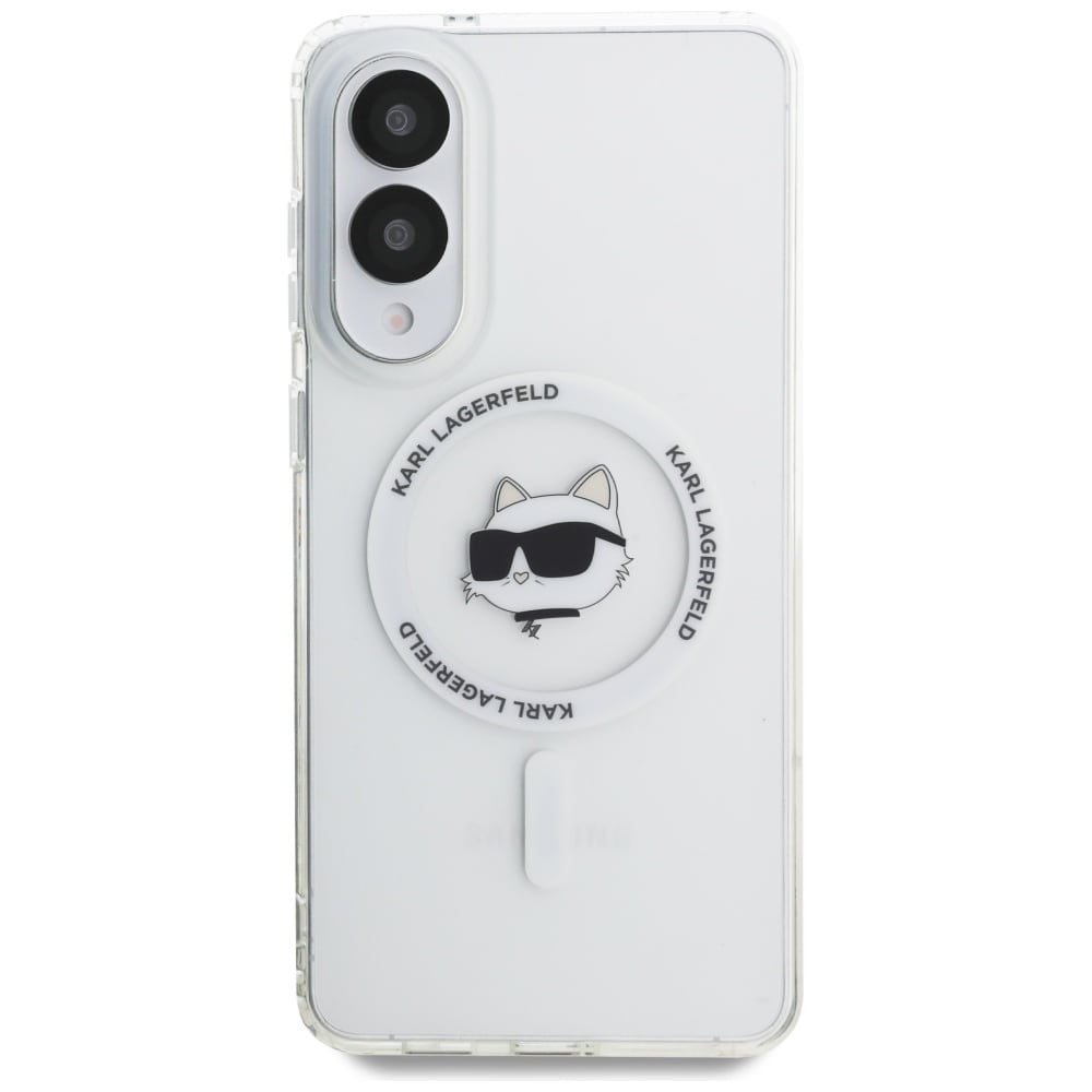 Karl Lagerfeld Button Choupette Head MagSafe-etui med trykt logo til Samsung Galaxy S25 Edge - Hvid