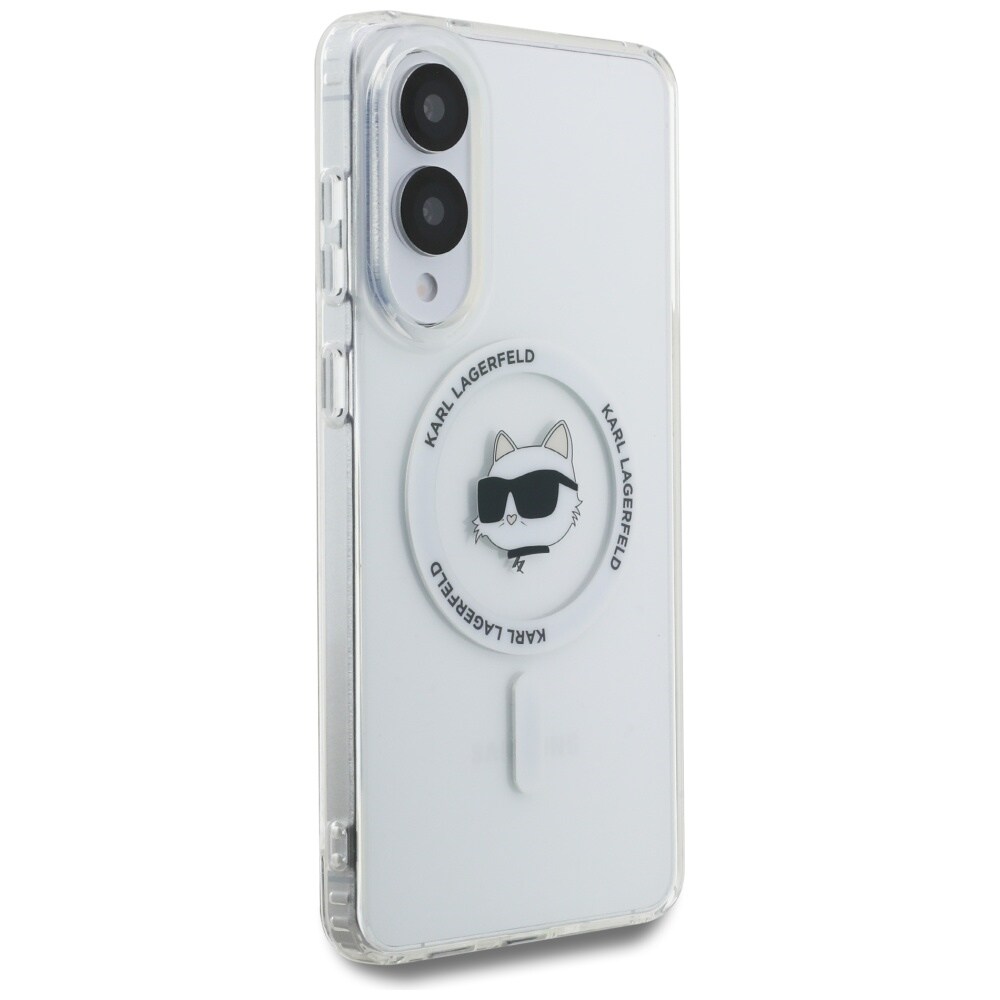 Karl Lagerfeld Button Choupette Head MagSafe-etui med trykt logo til Samsung Galaxy S25 Edge - Hvid
