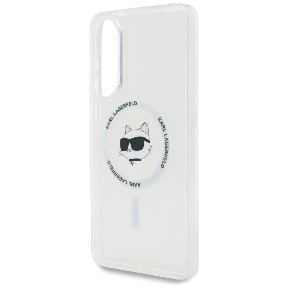 Karl Lagerfeld Button Choupette Head MagSafe-etui med trykt logo til Samsung Galaxy S25 Edge - Hvid