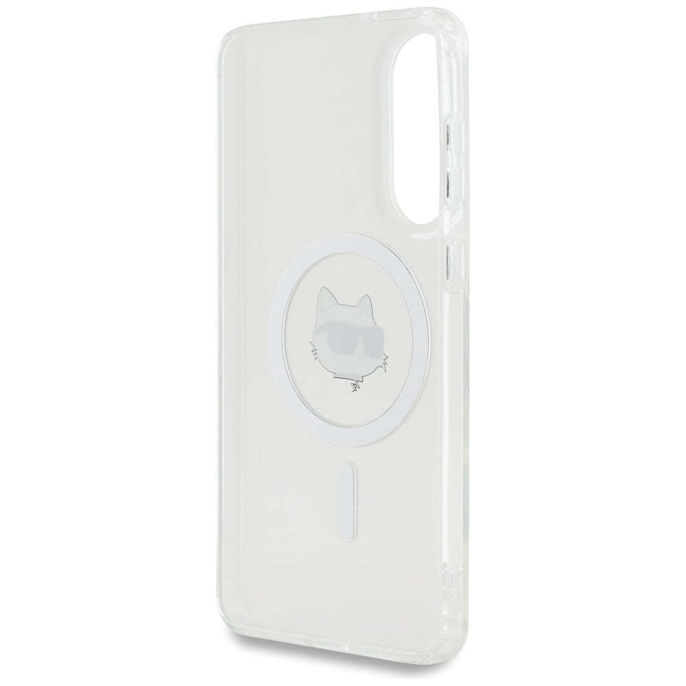 Karl Lagerfeld Button Choupette Head MagSafe-etui med trykt logo til Samsung Galaxy S25 Edge - Hvid