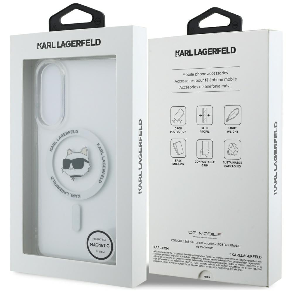 Karl Lagerfeld Button Choupette Head MagSafe-etui med trykt logo til Samsung Galaxy S25 Edge - Hvid