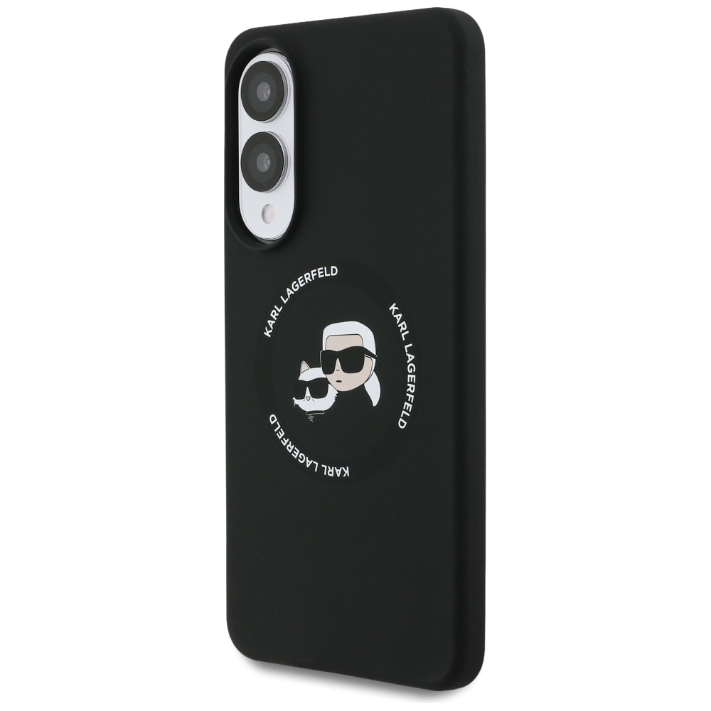 Karl Lagerfeld Silicone nauble Heads And Circle MagSafe-etui til Samsung Galaxy S25 Edge - sort