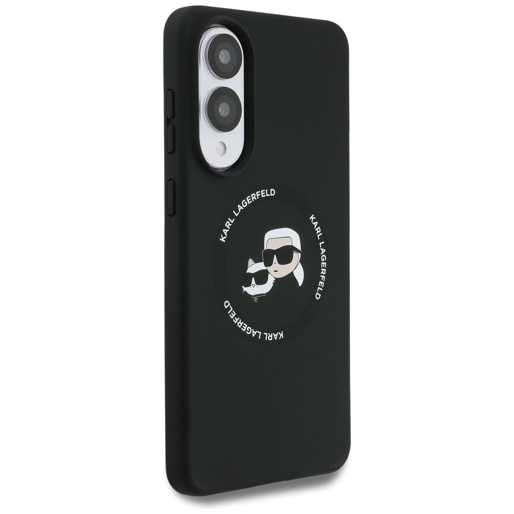 Karl Lagerfeld Silicone nauble Heads And Circle MagSafe-etui til Samsung Galaxy S25 Edge - sort