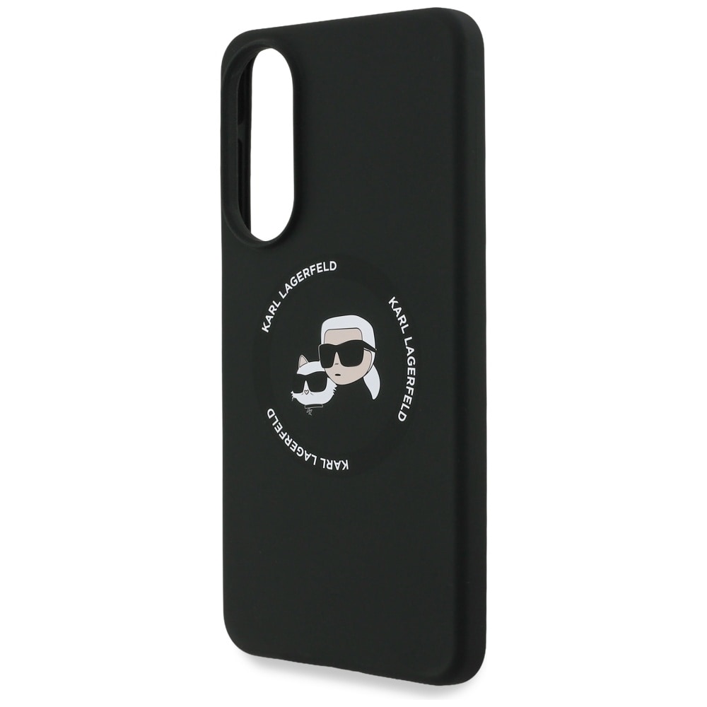 Karl Lagerfeld Silicone nauble Heads And Circle MagSafe-etui til Samsung Galaxy S25 Edge - sort