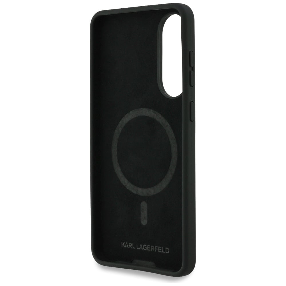 Karl Lagerfeld Silicone nauble Heads And Circle MagSafe-etui til Samsung Galaxy S25 Edge - sort