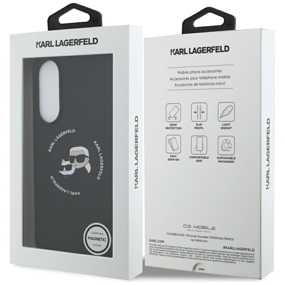 Karl Lagerfeld Silicone nauble Heads And Circle MagSafe-etui til Samsung Galaxy S25 Edge - sort