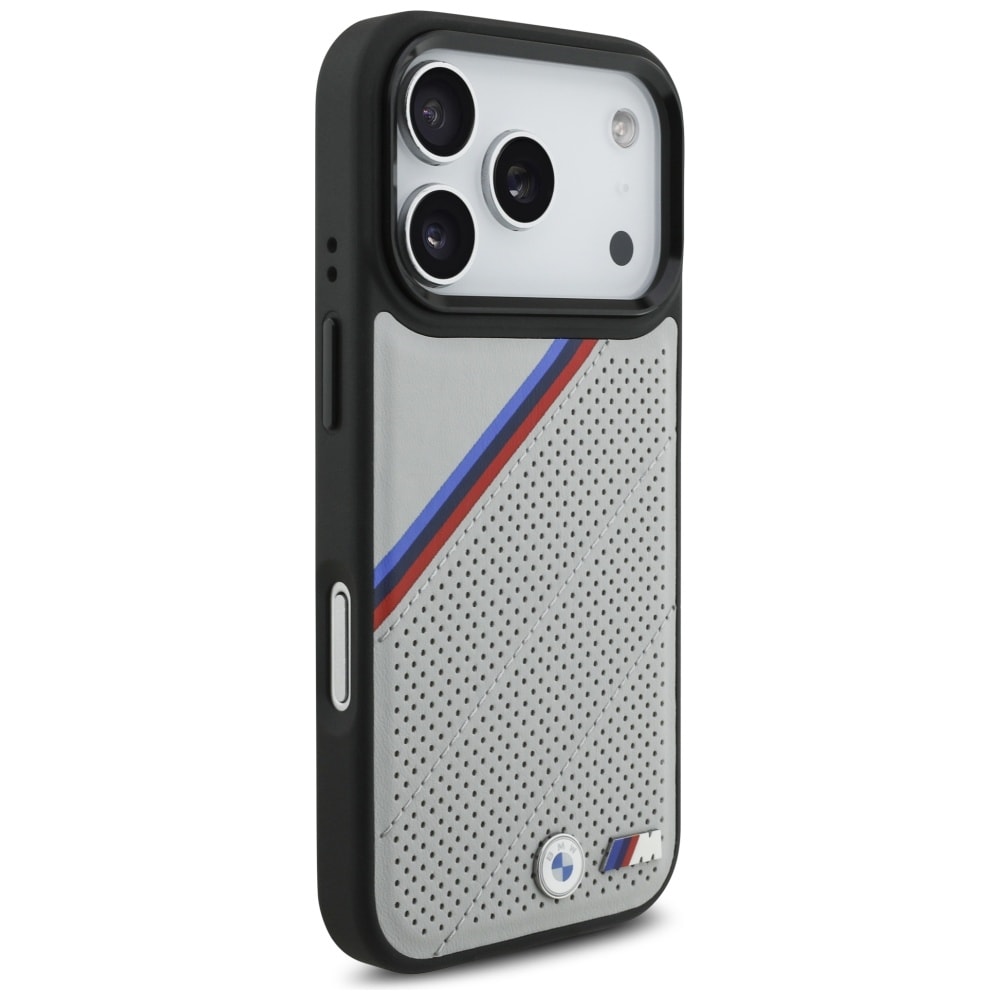 BMW M Tricolor MagSafe-etui med metallogo til iPhone 17 Pro - grå