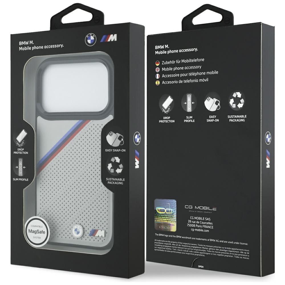 BMW M Tricolor MagSafe-etui med metallogo til iPhone 17 Pro - grå