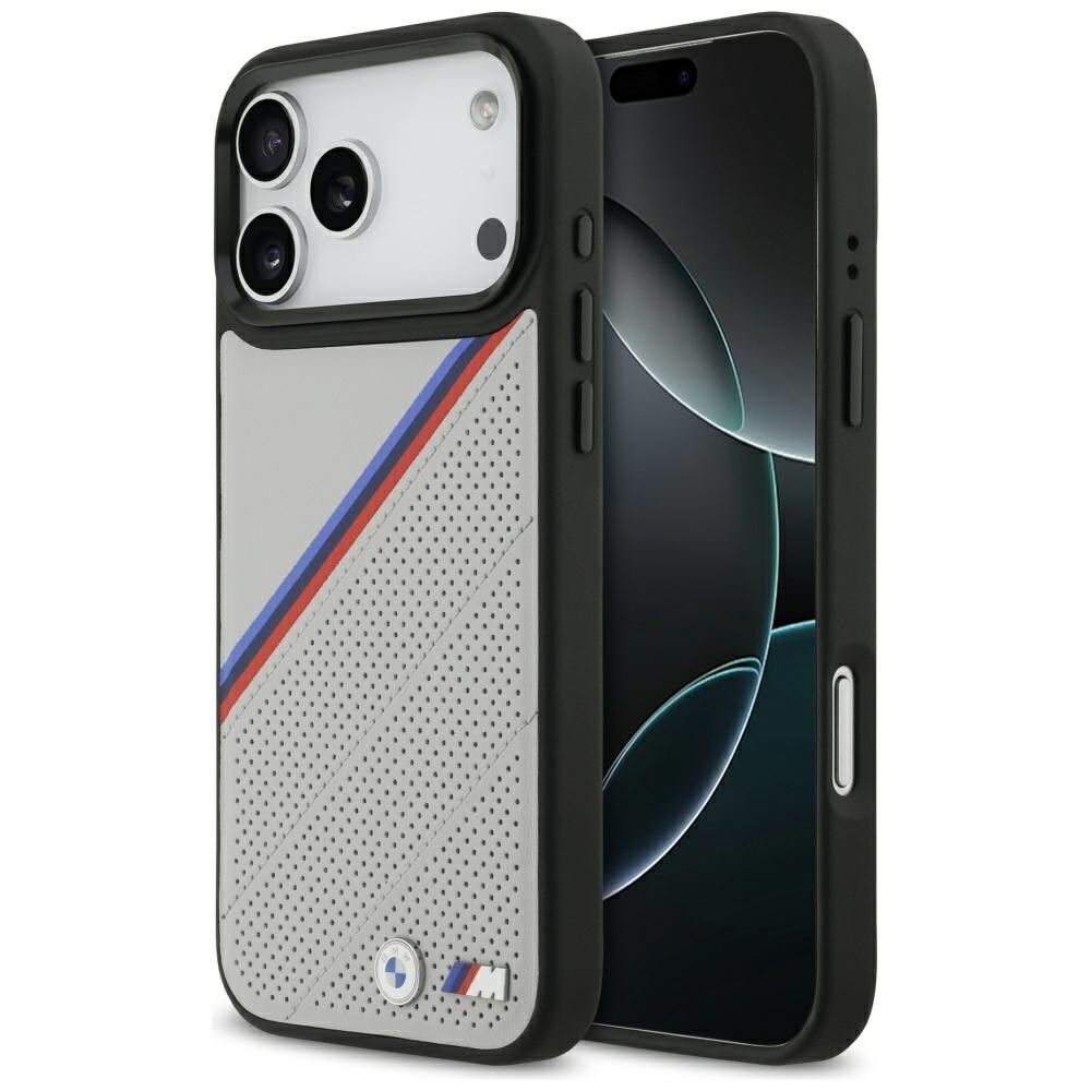 BMW M Tricolor MagSafe-fodral med metallogo för iPhone 17 Pro Max - Grå