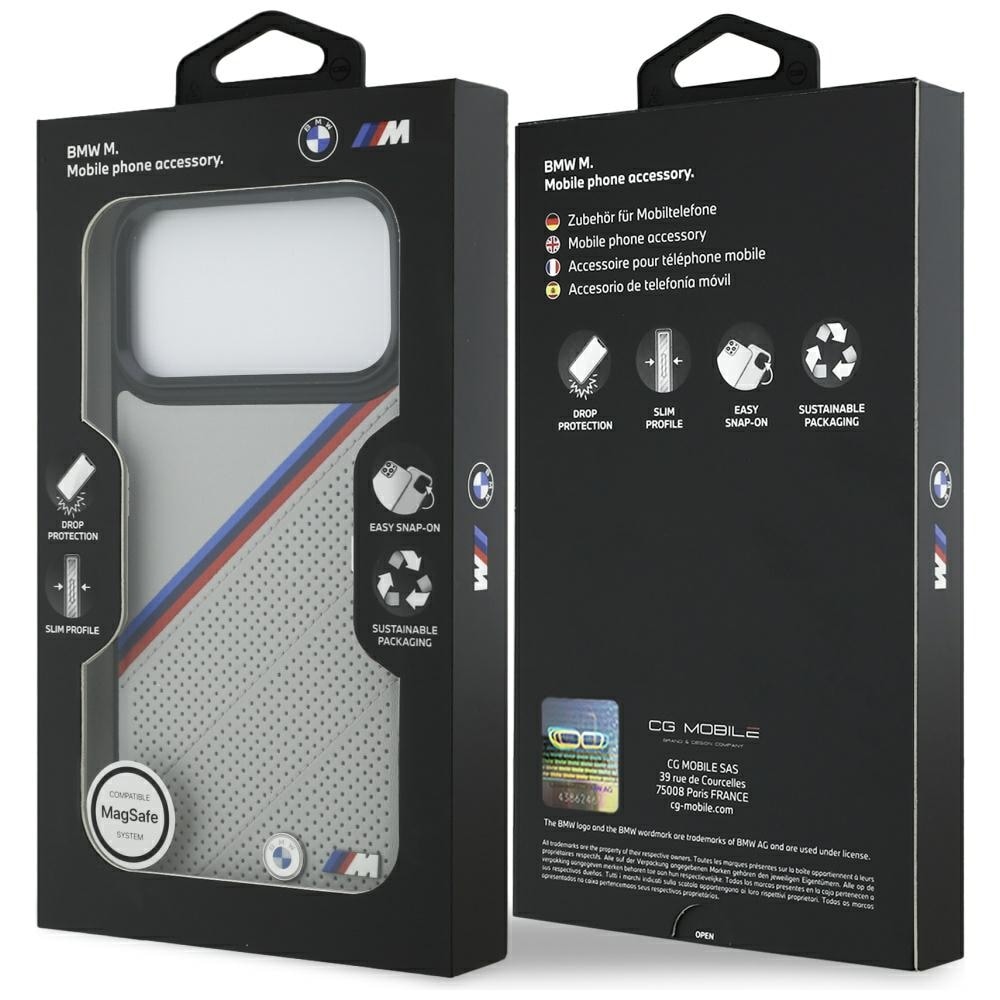 BMW M Tricolor Metal Logo MagSafe-etui til iPhone 17 Pro Max - grå