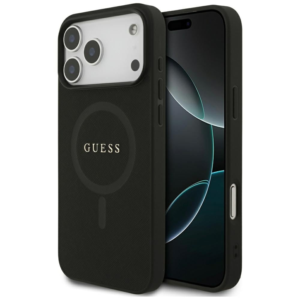 Guess Saffiano Classic Logo MagSafe-fodral för iPhone 17 Pro Max - Svart