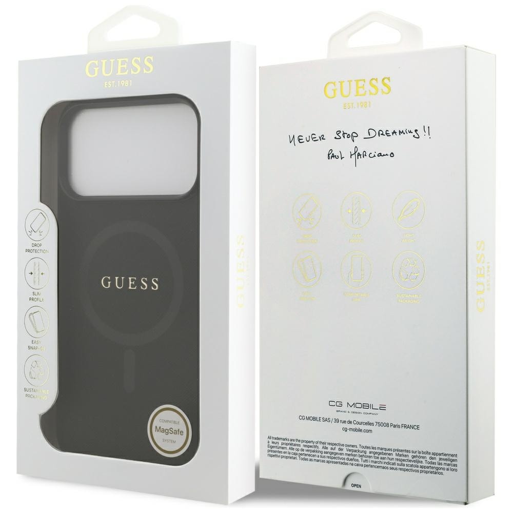 Guess Saffiano Classic Logo MagSafe-etui til iPhone 17 Pro Max - Sort