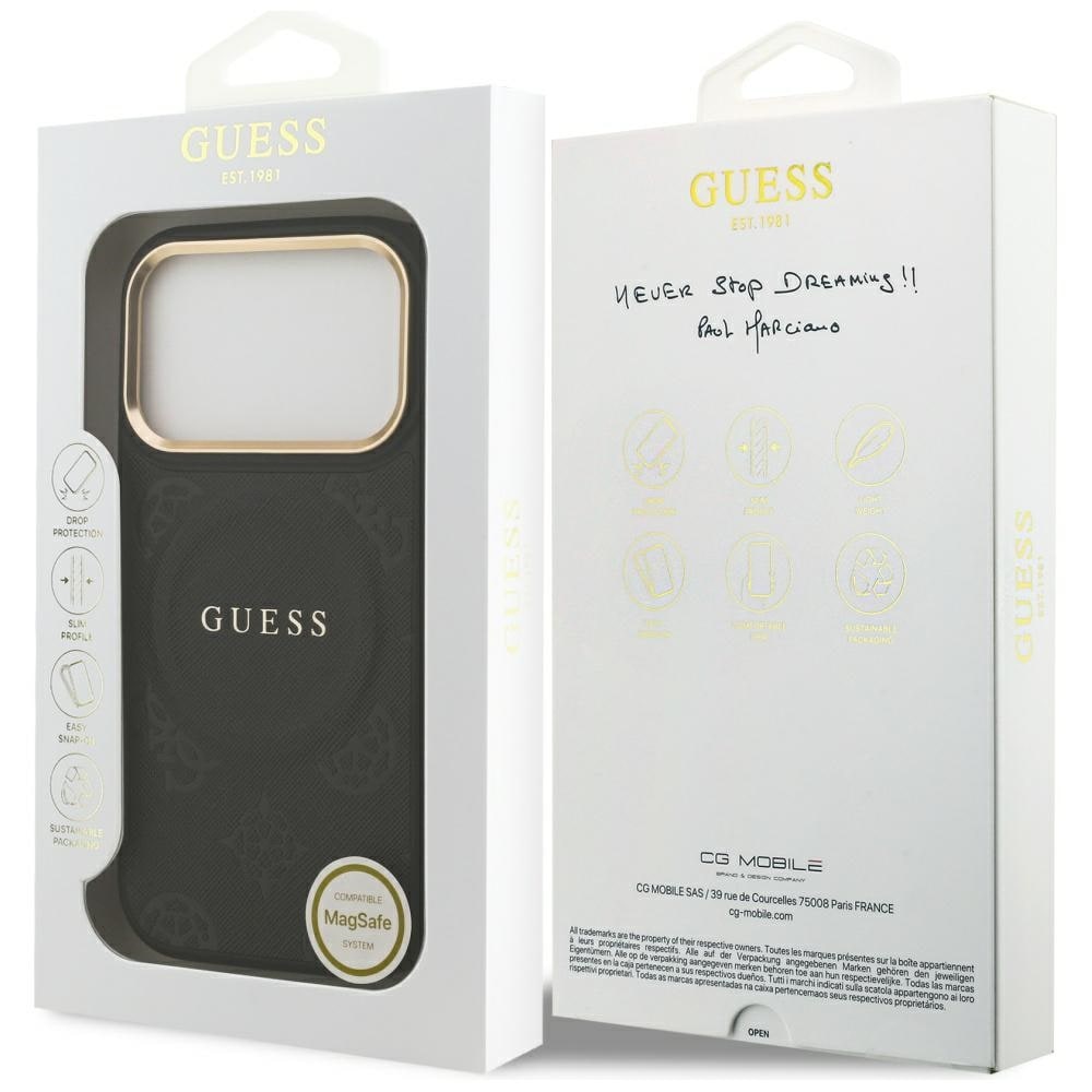Guess Peony Hot Stamp MagSafe-etui til iPhone 17 Pro - Sort