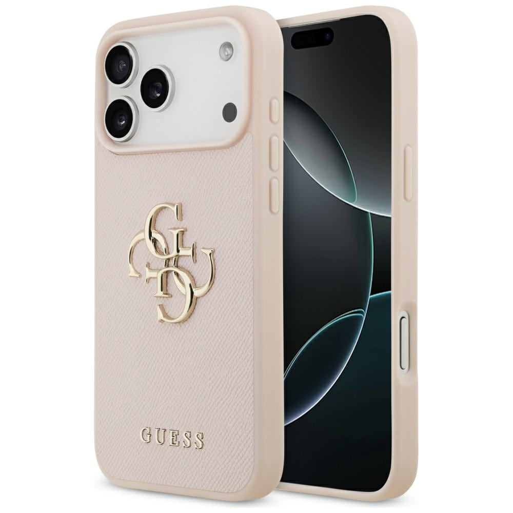 Guess Grained Big 4G & Classic Logo Fodral för iPhone 17 Pro Max - Rosa