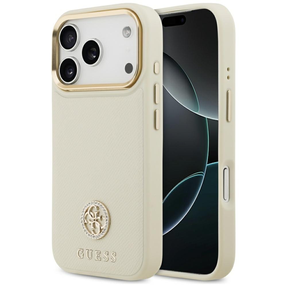 Guess Grained Strass Logo MagSafe-fodral för iPhone 17 Pro - beige