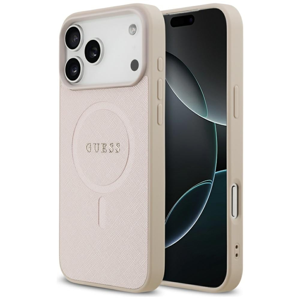 Guess Saffiano Classic Logo MagSafe-fodral för iPhone 17 Pro Max - Rosa