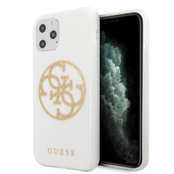 Guess GUHCN65TPUWHGLG iPhone 11 Pro Max vit/vit hårt fodral Glitter 4G Circle Logo