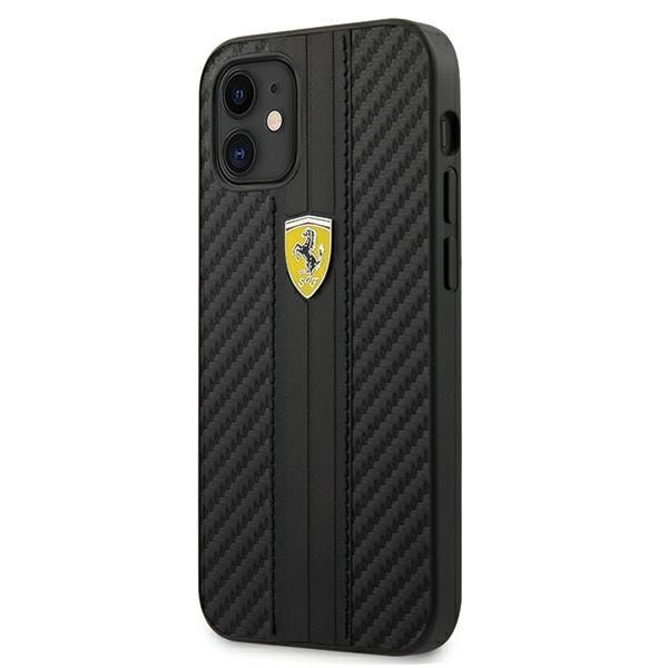 Ferrari FESNECHCP12SBK iPhone 12 mini 5,4" svart/svart hårdplastfodral On Track PU Carbon