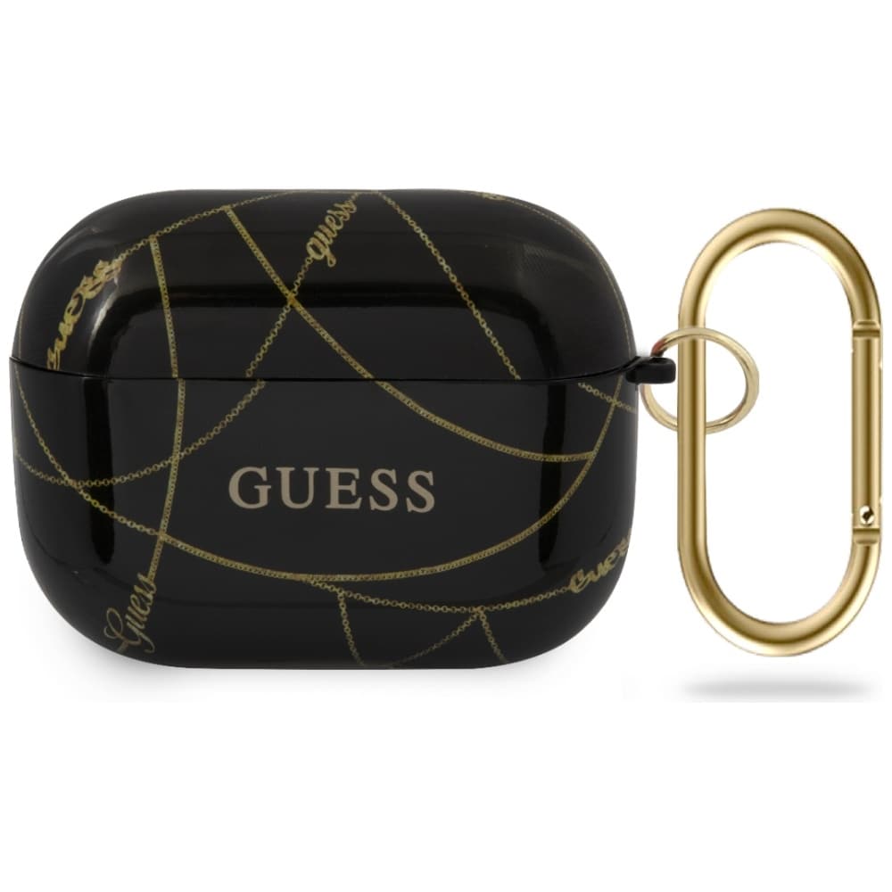 Guess GUACAPTPUCHBK AirPods Pro-skydd svart/svart Gold Chain Collection