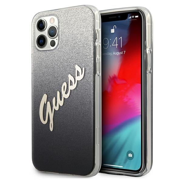 Guess GUHCP12LPCUGLSBK iPhone 12 Pro Max 6,7" svart/svart hårda fodral Glitter Gradient Script