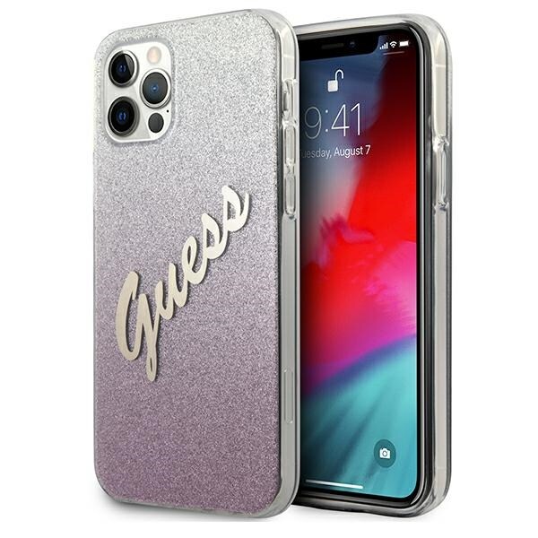 Guess GUHCP12LPCUGLSPI iPhone 12 Pro Max 6,7" rosa/rosa hårda fodral Glitter Gradient Script
