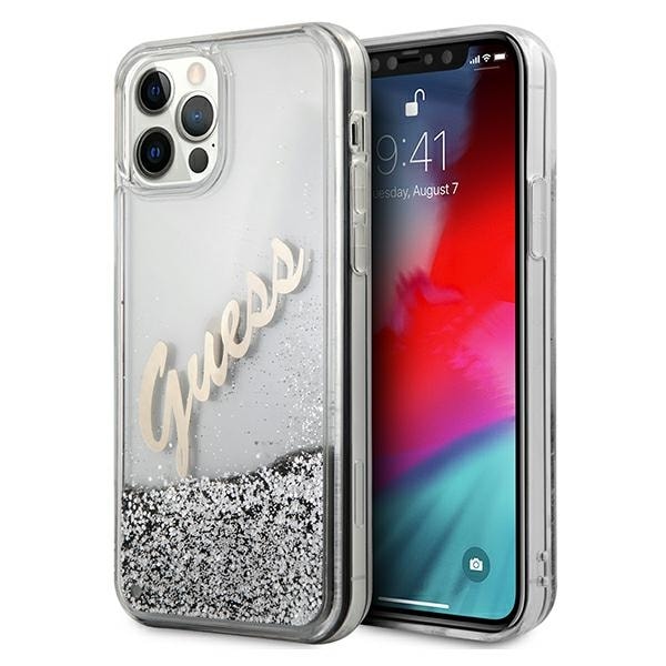 Guess GUHCP12LGLVSSI iPhone 12 Pro Max 6,7" silver/silver hårda fodral Glitter Vintage Script