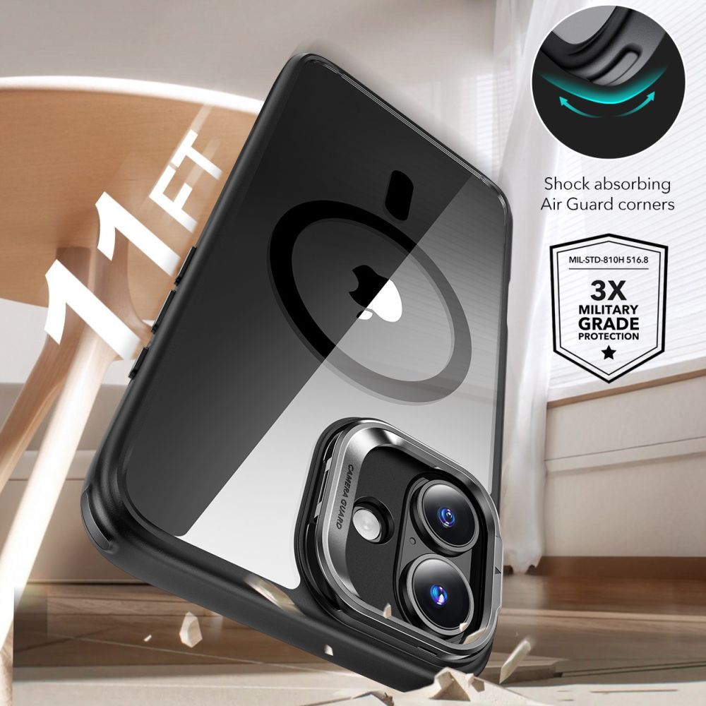 ESR Classic Hybrid Kickstand Halolock MagSafe iPhone 16 Plus + karkaistu lasi näytönsuoja - Musta