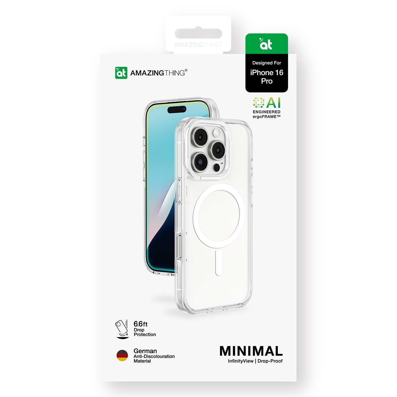 AmazingThing Minimalt Mag-fodral med magnetisk ring för iPhone 16 Pro - Transparent