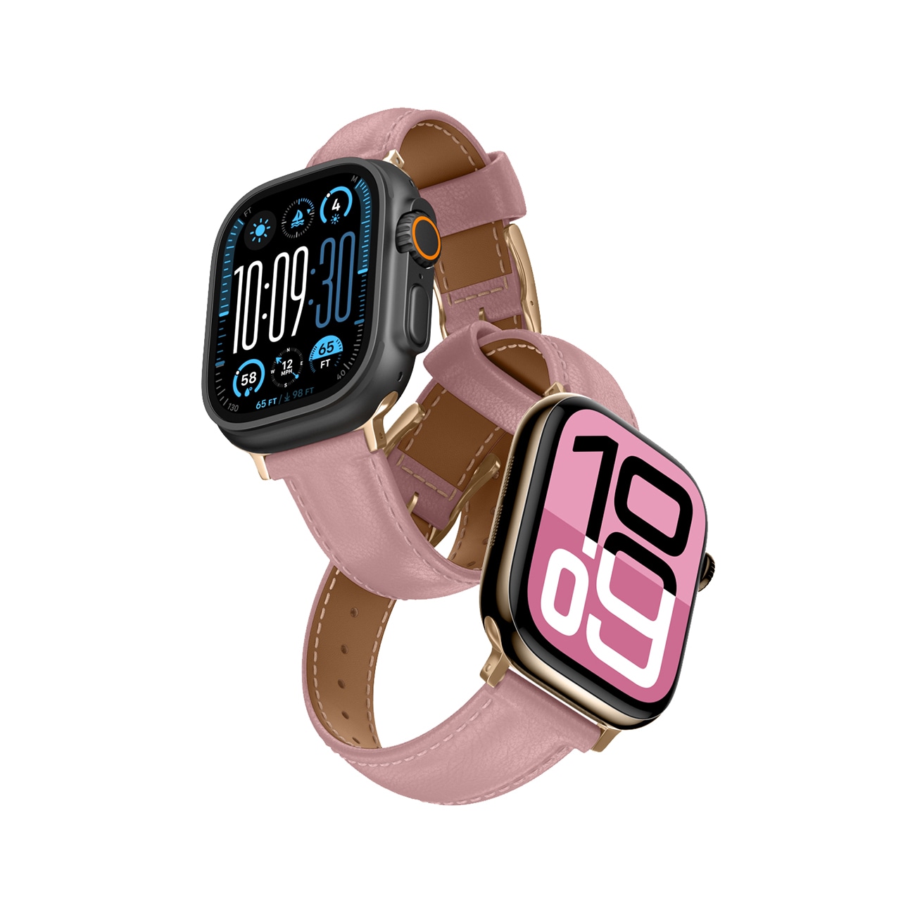 AmazingThing Class Band läderarmband för Apple klocka 45 / 46 / 49 mm - Rosa