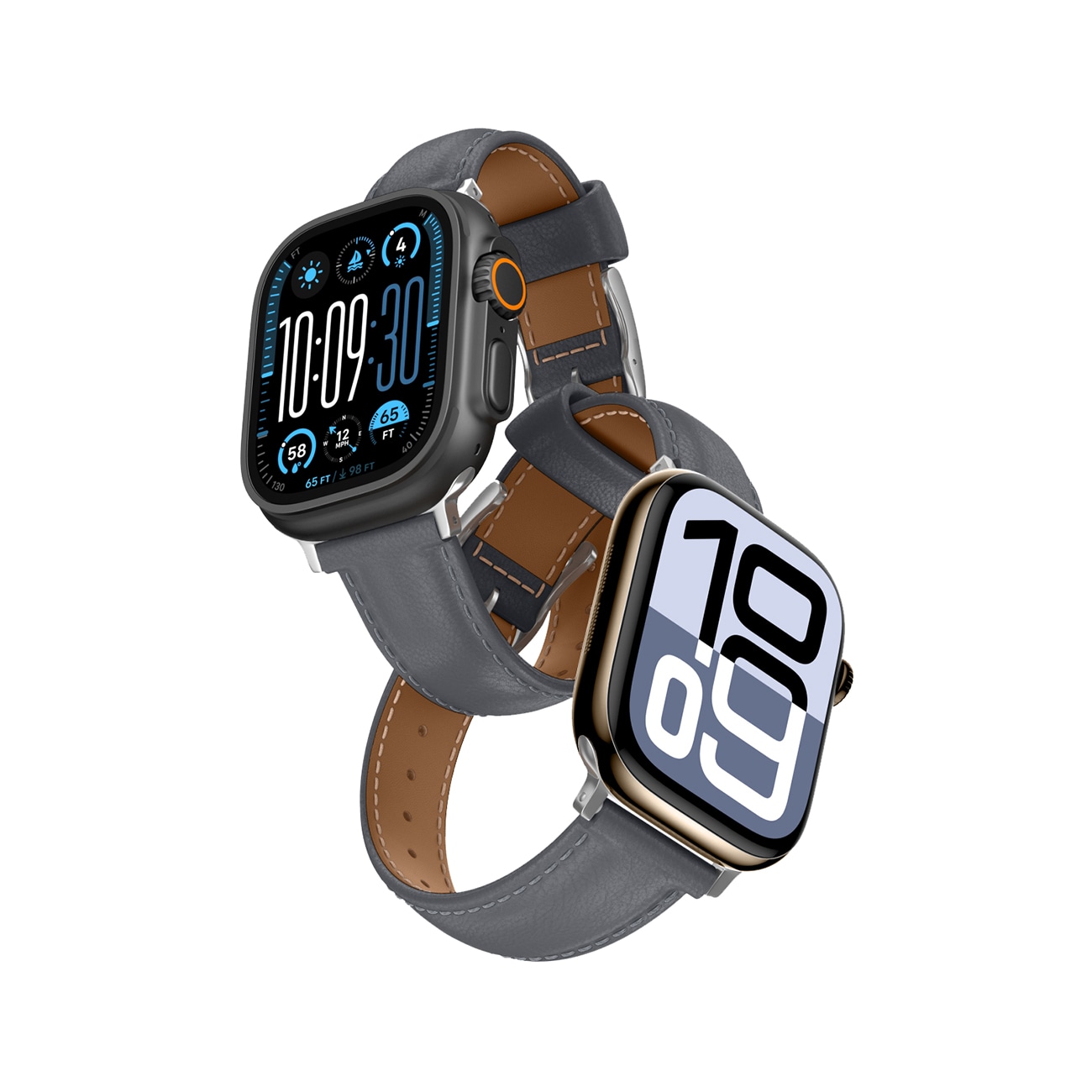 AmazingThing Class Band läderarmband för Apple Watch 45 / 46 / 49 mm - Grå