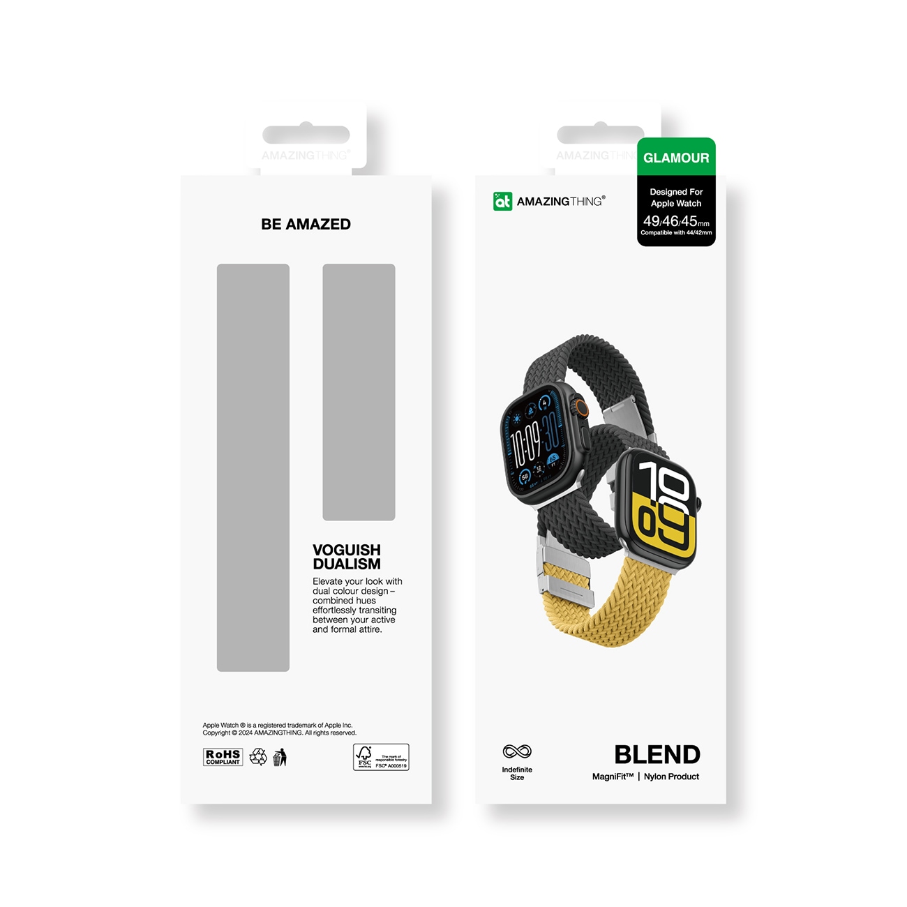 Set om 2 AmazingThing Blend-band för Apple-klocka 45/46/49 mm - gul-svart/svart