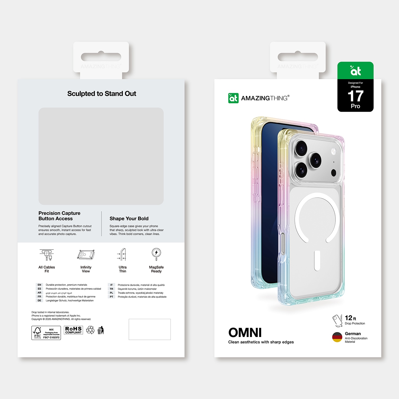 AmazingThing Omni-fodral för iPhone 17 Pro kompatibelt med MagSafe - transparent-regnbåge