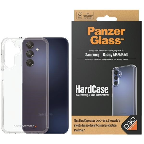 PanzerGlass Hårt fodral D3O® Bio, militärklassad, för Samsung Galaxy A15 / A15 5G - Transparent