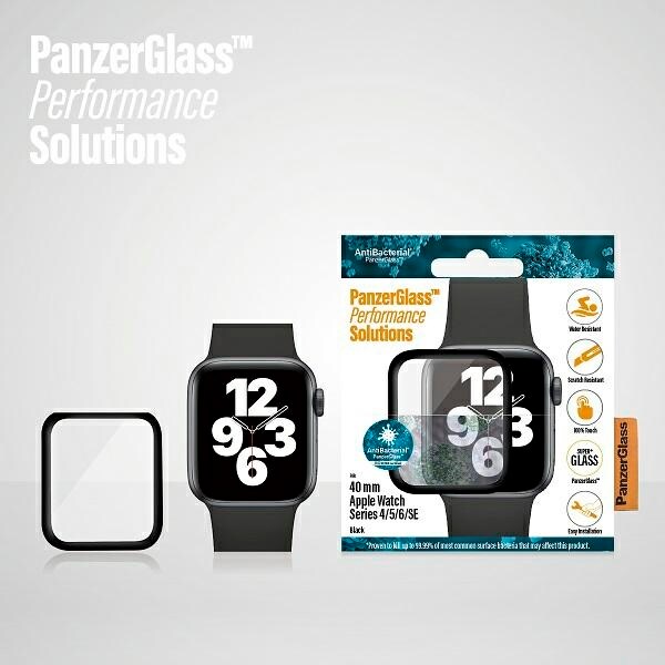 PanzerGlass Böjt antibakteriellt härdat glas för Apple Watch 4/5/6/SE - 40mm - Svart