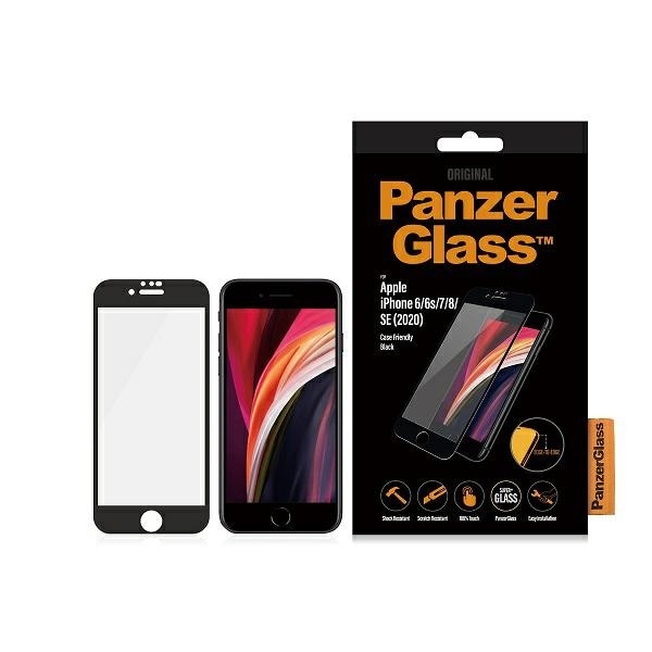 PanzerGlass E2E Super+ härdat glas för iPhone 6 / 6s / 7 / 8 / SE 2020 / SE 2022 - med svart ram