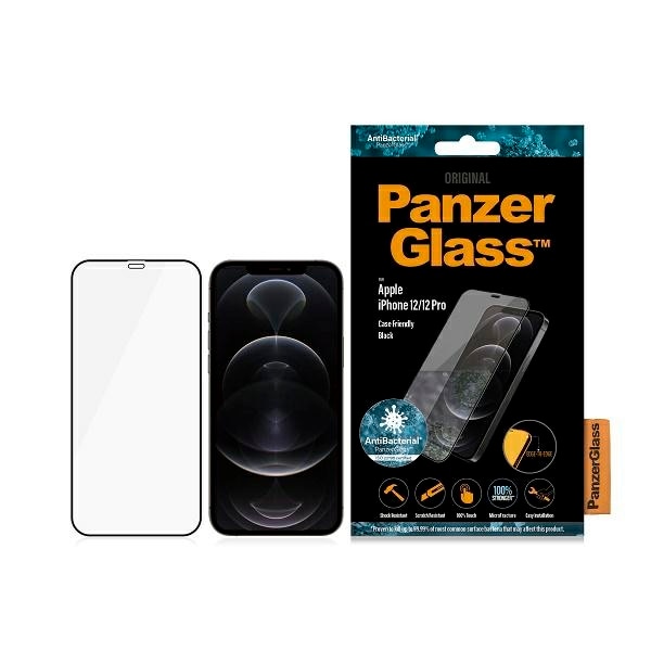 PanzerGlass E2E Super+ Microfracture antibakteriellt glas för iPhone 12/12 Pro - svart ram