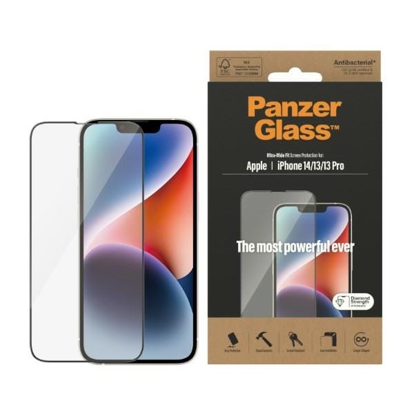 PanzerGlass Antibakteriellt härdat glas med ultrabred passform för iPhone 14/13 Pro/13
