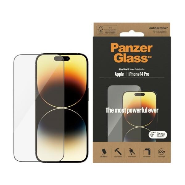 PanzerGlass Ultra-Wide Fit antibakteriellt härdat glas för iPhone 14 Pro