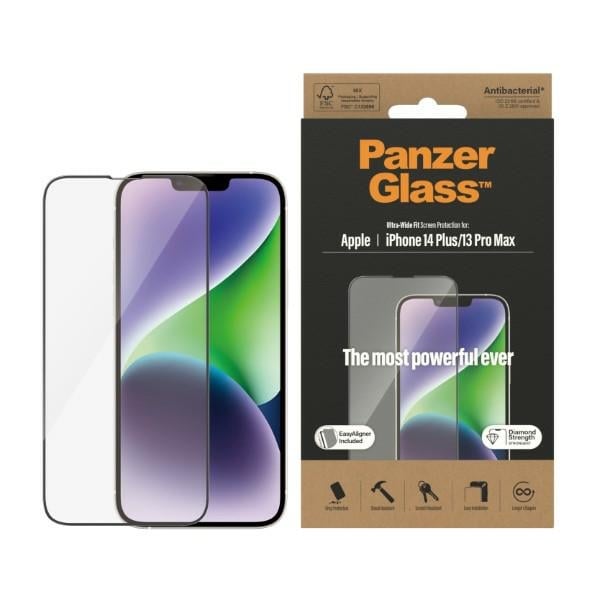 PanzerGlass Antibakteriellt härdat glas med ultrabred passform för iPhone 14 Plus / 13 Pro Max