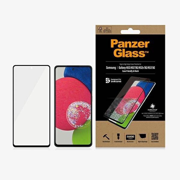 PanzerGlass E2E Microfracture antibakteriellt glas för Samsung Galaxy A52/A52 5G/A53 5G - svart ram