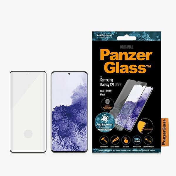 PanzerGlass E2E Microfracture antibakteriellt glas för Samsung Galaxy S21 Ultra - med svart ram