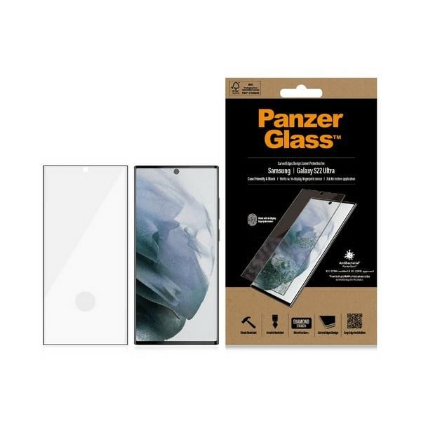 PanzerGlass E2E Microfracture antibakteriellt glas för Samsung Galaxy S22 Ultra - med svart ram