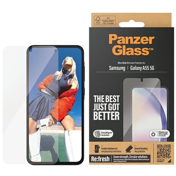 PanzerGlass Ultra-Wide Fit härdat glas med positionerare för Samsung Galaxy A55 5G