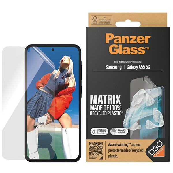 PanzerGlass Matrix Ultra-Wide Fit folie med lägesställare för Samsung Galaxy A55 5G